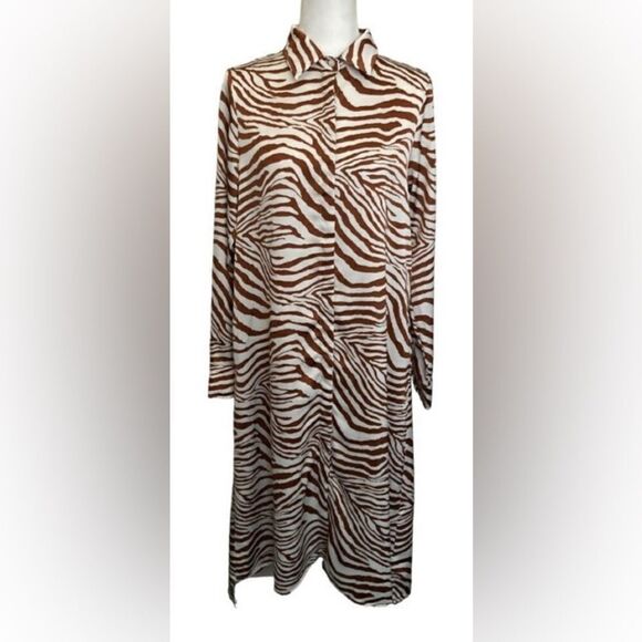 SEN Zebra Long Shirt Dress Small Super Cute - Picture 1 of 6